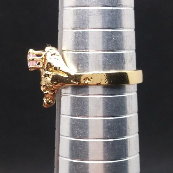 Vintage Hammered Heart Ring Pink Faceted CZ Stone Gold Nugget Rare Art Nouveau - Picture 12 of 15